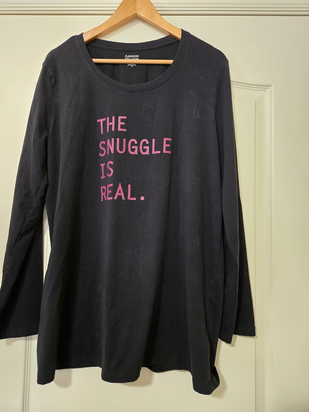 Women’s Black Long-Sleeve Tee — The Snuggle Is Real Pink Graphic